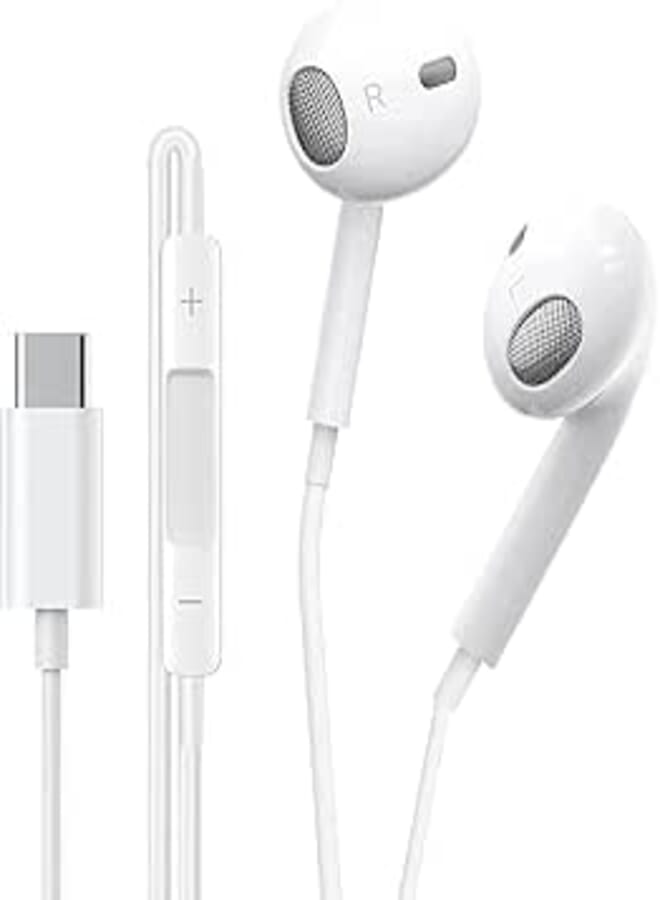 USB C Headphones, Type C Earphones with Mic and Volume Control, In-Ear USB Type-C Noise Reduction Stereo Hi-Fi Headphones Compatible with Smartphone and All Type C Devices
